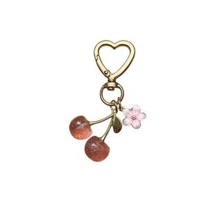 Dritz Heart Lobster Clasp Keychain Bag Charm Pink Glitter Cherry Flower